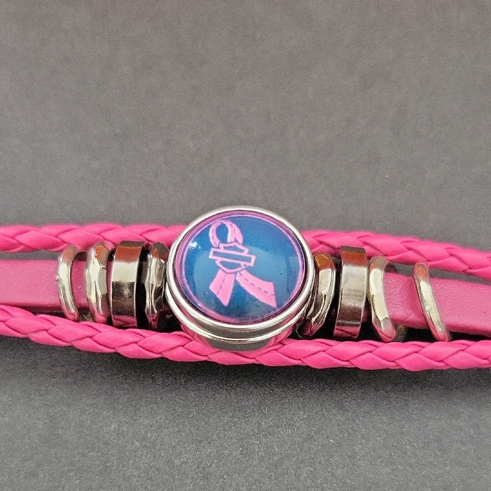 #F Pink Braided Bracelet with Ribbon Charm